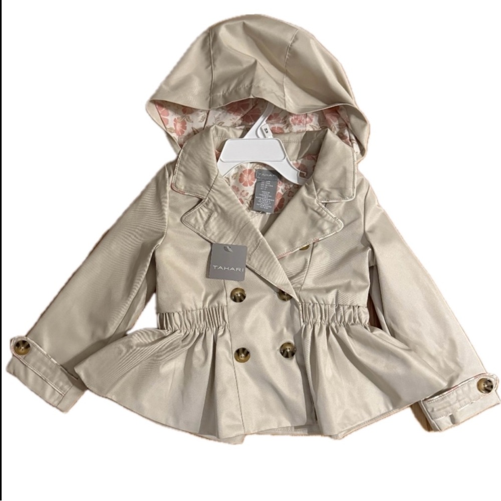 Tahari Baby Girl Khaki Color Trench Coat W/Hood
